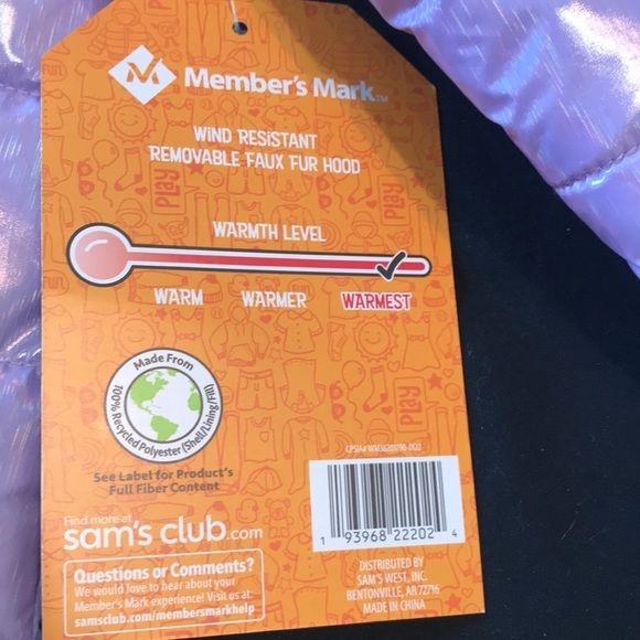 Member’s Mark warmest toddler girl puffer coat size 2 toddler. Wind resistant. - Picture 9 of 16